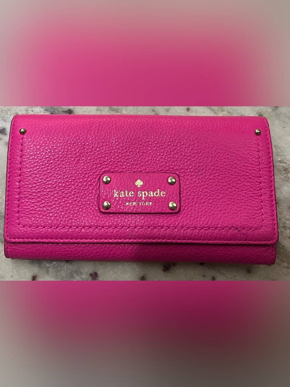 Kate Spade Pebbled Leather Wallet  Neon Fuschia Pink